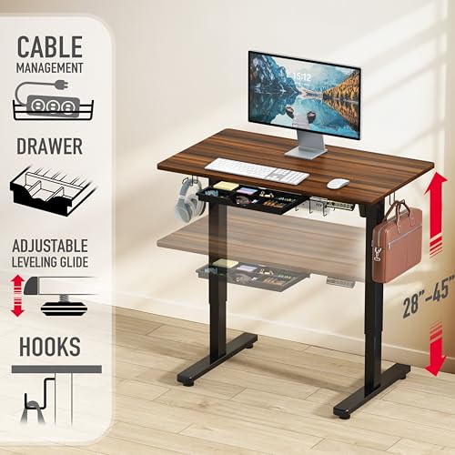 SHW 40-Inch Electric Height Adjustable Standing Desk w/Drawer, Walnut - color: Walnut, size: 40-Inch