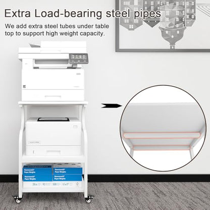 Natwind 3 Tier Large Printer Stand, 24"x20", with Charging Station,White - color: White