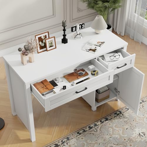 Vabches Farmhouse 47" Executive Desk with Drawers, Cream White - color: Cream White, size: 47"W