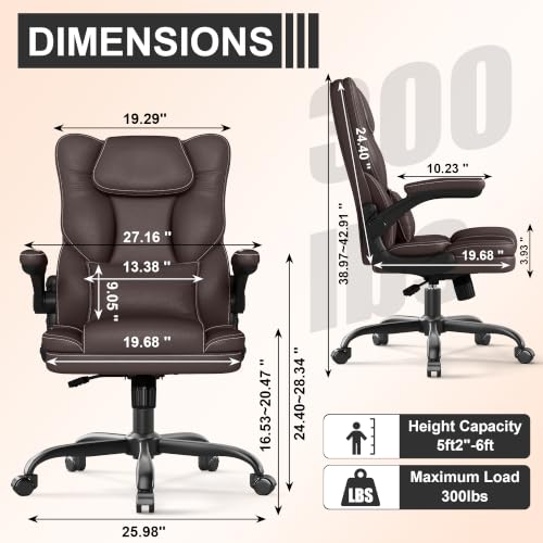 Executive Office Chair Flip Up Arms Lumbar Support Home Office Desk Chair - color: Coffee