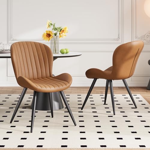 Dining Chairs Set of 6 Modern Fabric Dining Room Chairs Upholstered Dining Chairs with Thick Cushions Metal Legs Armless Back Chair for Kitchen and Living Room Brown - color: Brown (Fabric), size: Set of 6