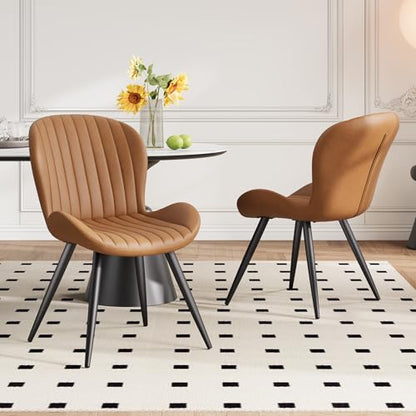 Dining Chairs Set of 6 Modern Fabric Dining Room Chairs Upholstered Dining Chairs with Thick Cushions Metal Legs Armless Back Chair for Kitchen and Living Room Brown - color: Brown (Fabric), size: Set of 6