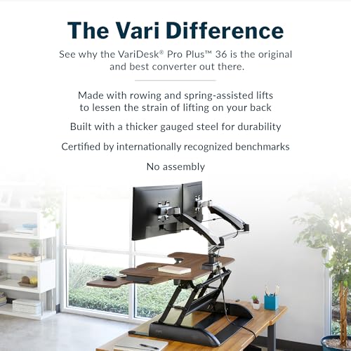 Vari Pro Plus 36 Standing Desk Converter – Spring-Loader Lift – Walnut - color: Walnut