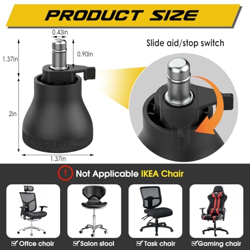 Bell Glides Replacement Office Chair, Caster Wheels Stopper Chair Feet with Separate Self Adhesive Felt Pads, Wheel for Carpet (Advanced Fixed feet-5PCS) - style: Advanced fixed feet-5PCS
