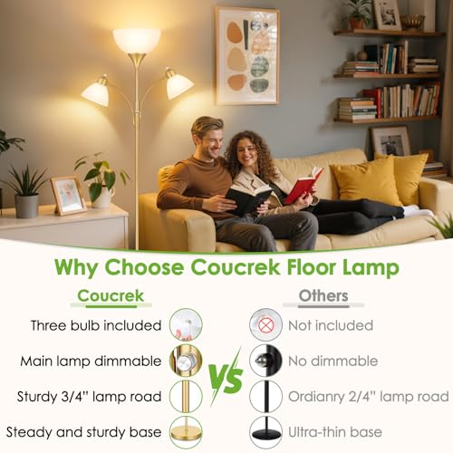 Coucrek Torchiere Floor Lamps for Living Room, 72" Dimmable Reading Lamp - color: Gold
