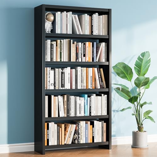 5 Tier Metal Bookshelf, Black 69" Tall Bookcase, Large Heavy Duty Book Shelves, Industrial Wide Book Shelves, Display Storage Shelves for Library Bedroom Living Room Office - color: Black, size: 69"