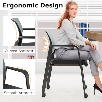 Giantex 4-Pack Waiting Room Chair Set, Rolling Office Desk Chairs with PU Wheels, Armrests, Stackable Guest Chair for Office, School, Lobby,Reception, Conference, Grey - color: Grey
