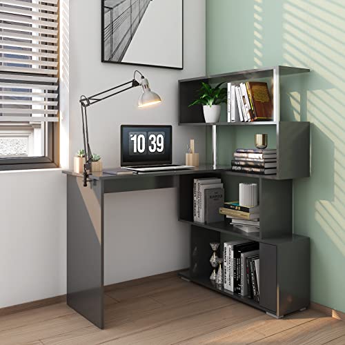 Mondeer 41.7" L-Shaped Desk with 4-Tier Shelves for Home Office in Black - color: Black