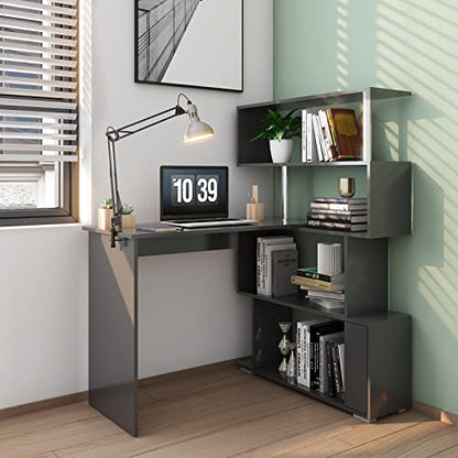 Mondeer 41.7" L-Shaped Desk with 4-Tier Shelves for Home Office in Black - color: Black