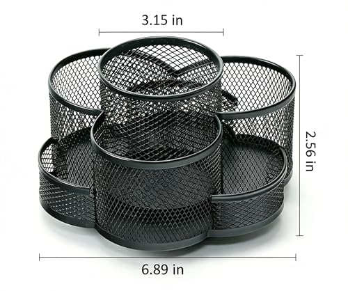Multifunctional Desk Pen Holder,360°Rotating Metal Mesh Pen Holder,Office Learning Stationery Organiser (Black)