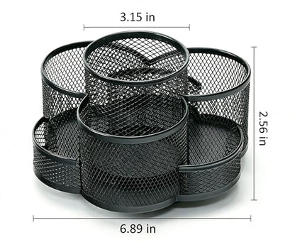 Multifunctional Desk Pen Holder,360°Rotating Metal Mesh Pen Holder,Office Learning Stationery Organiser (Black)