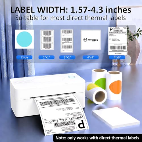 Mvgges Shipping Label Printer,Bluetooth 4x6 Thermal Label Printer for Small Business Office or Home, Compatible with Android, iOS, Windows and Mac, Widely Used for Amazon,USPS,Etsy,White - color: White