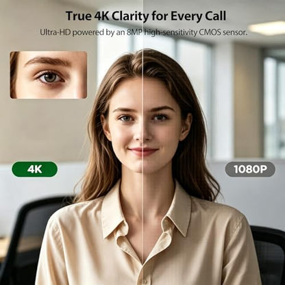 4K Ultra HD Webcam with 1/2.8"CMOS Sensor,PDAF Autofocus,1080P@60FPS | Dual Noise-Canceling Mics,Privacy Cover,USB Streaming Webcam for PC/Mac,Gaming,Video Calling,Live Streaming&Meetings