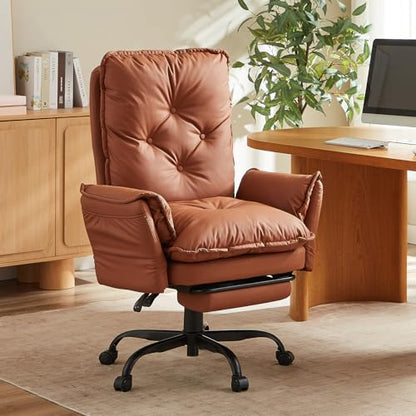Bestier High Back Executive Chair with Footrest, PU Leather Brown - color: Brown Pu Leather
