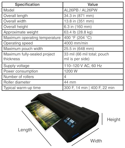 Apache Professional Laminator, Thermal Pouch, 25.5 Inch Max Width, 1.5-33 Mil, True Anti-Jam Technology, School & Office Lamination Machine, Variable Speed & Temperature, Fast Output, Robust Design - color: 26" Black
