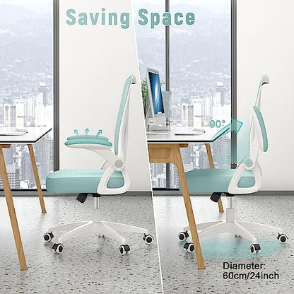 naspaluro Home Office Desk Chair Mid Back with Adjustable Height Green | Comfy Ergonomic Chair with Flip-Up Arm and Lumbar Support, Breathable Mesh Swivel Computer Chair for Study Working Teacher - color: Green