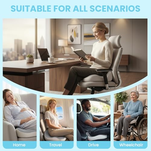 Seat Cushion, Memory Foam for Sit Bone and Back Pain Relief - color: Gray