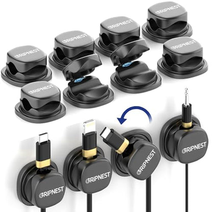 Cable Clips 12 Pack Rotatable Cord Organizer with Adhesive | 360° Rotatable, Tangle-Free Cable Management for Desk, Car, Wall & Nightstand - size: Pack of 12