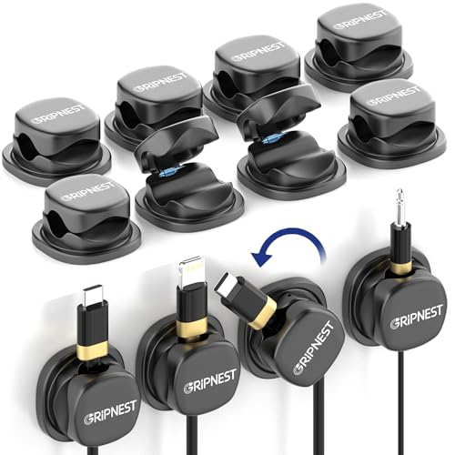 Cable Clips 12 Pack Rotatable Cord Organizer with Adhesive | 360° Rotatable, Tangle-Free Cable Management for Desk, Car, Wall & Nightstand - size: Pack of 12