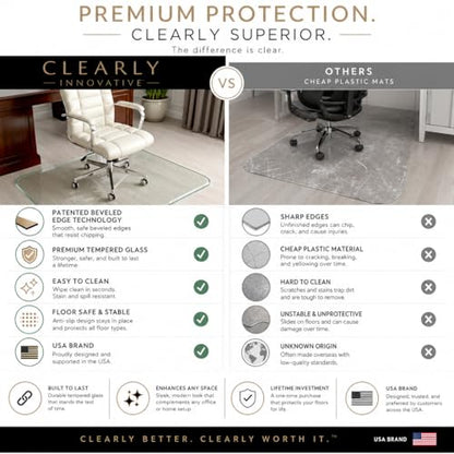 Tempered Glass Office Chair Mat for Carpet & Hardwood, 36" x 46", Clear - color: Clear (Standard Clear), size: 36" by 46" Non-Tabbed