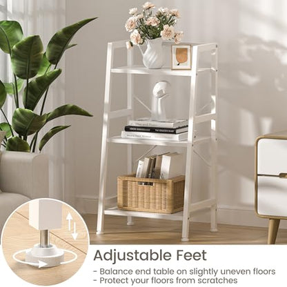 3-Tier Bookshelf, Ladder Shelf, Stand Up Shelves, Industrial Bookcase with Steel Frame, Metal Small Bookcase, for Living Room, Home Office, Kitchen, Bedroom, Industrial Style（White） - color: White, size: 3 Tier (11.8"D x 16.5"W x 31.3"H)