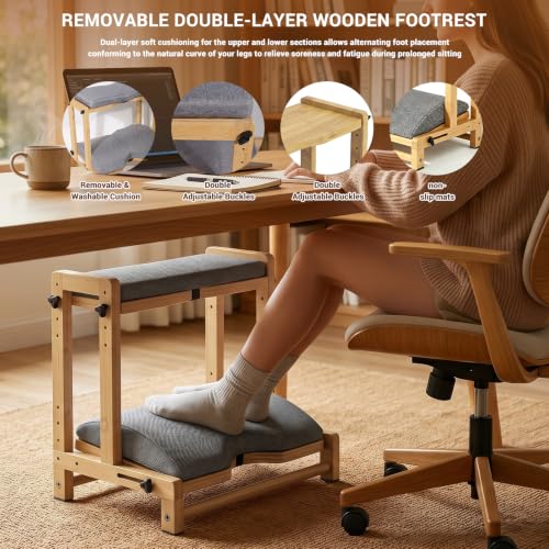 2-Tier Foot Rest Under Desk for Office, Gaming & Study | 4-height Adjustable Foot Stool, Cushioned foot rest with removable pad, Pressure Relief Footrest for Long Sitting Hours