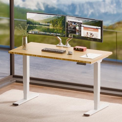 SANODESK Solid Bamboo Dual Motor Standing Desk, 220 lbs, 48×24 - color: Natural Bamboo+white Frame, size: 4824