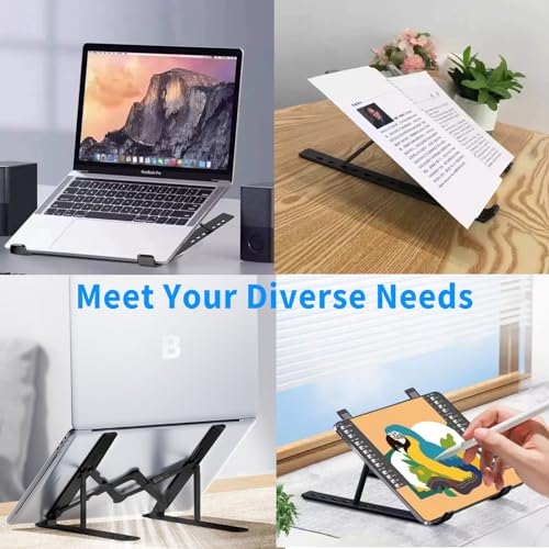Leeboom Laptop Stand for Desk, Adjustable Foldable Aluminum Riser, Black - color: Black