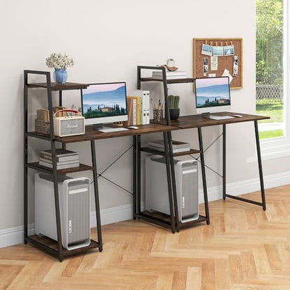 MAT EXPERT Computer Desk with Ladder Shaped Shelves, Compact Home Office Desk w/Monitor Stand & Adjustable Foot Pads, Modern Writing Study Desk PC Laptop Workstation for Home Office (Rustic Brown) - color: Rustic Brown