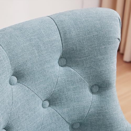 HUIMO Home Office Chair Upholstered Armless Swivel Desk Chair with Wheels | Adjustable Height Computer Desk Chair with Wooden Legs linen Comfortable Swivel Chairs for Farmhouse Study Studio Teal - color: Teal
