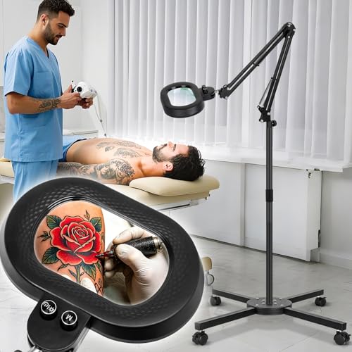 2,200 Lumens, 12X Magnifying Glass with Light and Stand, Floor Lamp with 3-Axis Rotary Head, Mag Lamp for Estheticians Facial Eyelash, Infinite Colors, LED Lighted Magnifier for Craft Painting - color: Black, size: 12X