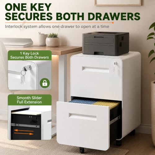 SAWJEC 2 Drawer File Cabinet with Lock, Fully Assembled, White - color: 04w-white