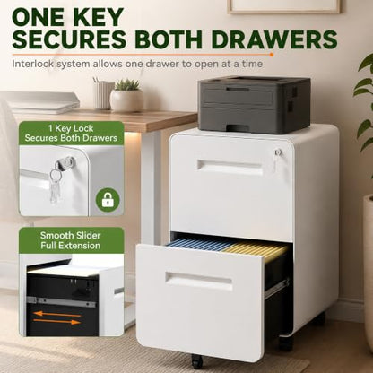 SAWJEC 2 Drawer File Cabinet with Lock, Fully Assembled, White - color: 04w-white
