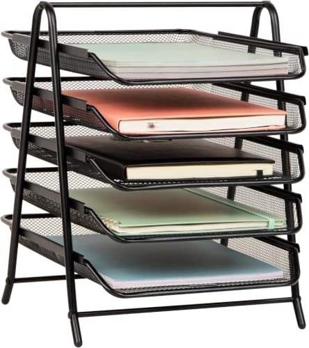Mind Reader 5-Tier Paper Tray Organizer, Vertical Desktop File Storage Rack, Office, Metal Mesh, Black (Pack of 6) - color: Black, size: 14.5" x 13.8" x 11.5" (Pack of 6)