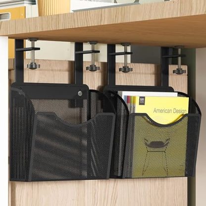INLDY Under Desk Drawer, Desk Side Storage, Hanging Desks Organizer, Clamp On Mesh Metal Desks Organizer for Office and Home (Black)