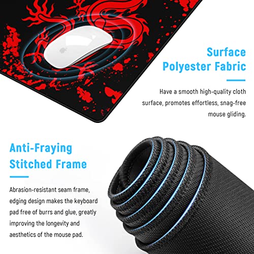 JIALONG Gaming Mouse Pad Large Size 35.4x15.7 inches Extended Desk Mousepad with Personalized Design for Laptop, Computer PC - Red Dragon - color: Dragon