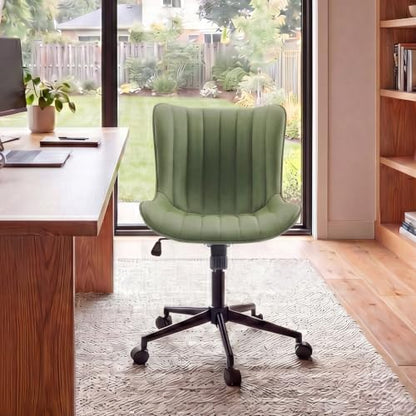 YOUNIKE Office Desk Chair with Wheels Armless Vanity Chair Modern Tan | Faux Leather Upholstered with Rocking Back, Swivel Height Adjustable Small Cute Computer Rolling Task Chair Ergonomic 300lb - color: Olive Green, size: Base Black