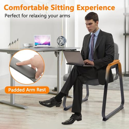CLATINA Waiting Room Chair | Leather Guest Chair with Padded Arms no Wheels for Office Reception Conference Desk with Sled Base Grey, 2PK - color: Gray(sled Base), size: 2 pack