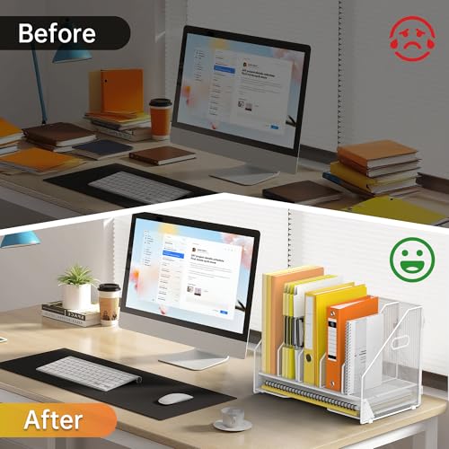 Docnest Mesh Desk File Organizer, 5 Vertical Compartment Box Sorter, White - color: White-5 Compartments
