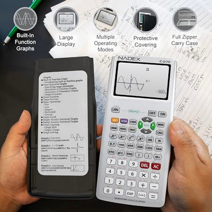 Scientific Calculator with Graphing, Includes Carrying Case, for College and High School Students, Calculus, Algebra, Geometry, Trigonometry, Statistics, Physics, Chemistry, Silver - color: Silver
