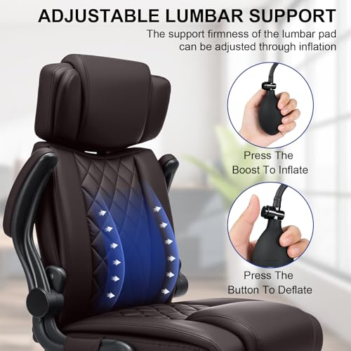 HOFFREE Comfy Computer Chair with Adjustable Lumbar Support (Coffee) - color: Coffee