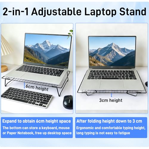 Laptop Cooling Pad Stand with Cooling Mesh, Height Adjustable Metal Laptop Stand for Desk，Ergonomic Notebook Riser Fits Most 10-16 Inch Laptops
