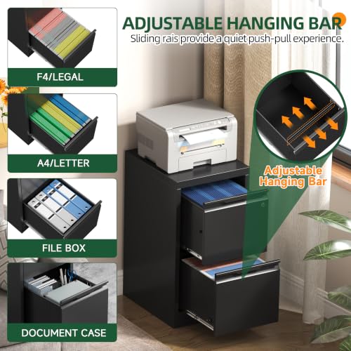 2 Drawer File Cabinet with Lock, Metal Vertical Small File Cabinet - color: Black, size: 2 Drawer - Vertical