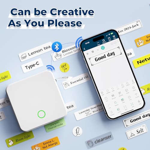 P0 Label Maker, Thermal Machine Sticker Label Printer, Label Maker Waterproof Labels, Multiple Templates, Portable Thermal Small Label Printer for Home Office School Organization White
