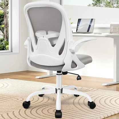 Office Chair Ergonomic Desk Chair with Flip up Armrests Swivel Breathable Desk Mesh Computer Chair with Adjustable Lumbar Support and Height for Conference Room (Gray) - color: Grey
