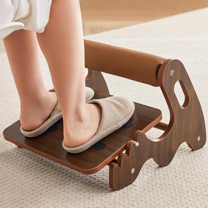 Spacocld Foot Rest for Under Desk at Work- Adjustable Rocking Foot Stool with 3 Height Positions and Soft Crossbar, Ergonomic Wooden Footrest with Anti-Slip Surface for Home, Office - color: Walnut