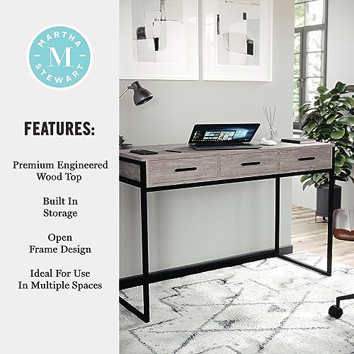 Martha Stewart Ollie Home Office Desk with 3 Drawers in Gray Wood Grain with Oil Rubbed Bronze Hardware - color: Gray Top/Oil Rubbed Bronze Frame