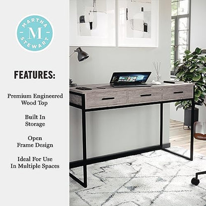Martha Stewart Ollie Home Office Desk with 3 Drawers in Gray Wood Grain with Oil Rubbed Bronze Hardware - color: Gray Top/Oil Rubbed Bronze Frame