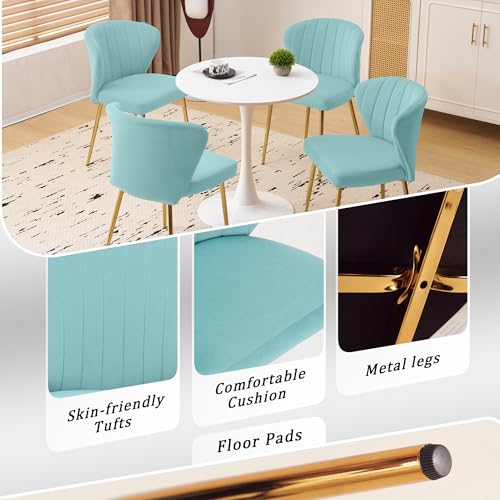 Velvet Dining Chairs Set of 2, Modern Upholstered Vanity Chairs with Golden Metal Legs for Dining Room Kitchen Vanity Patio (Teal) - color: Teal