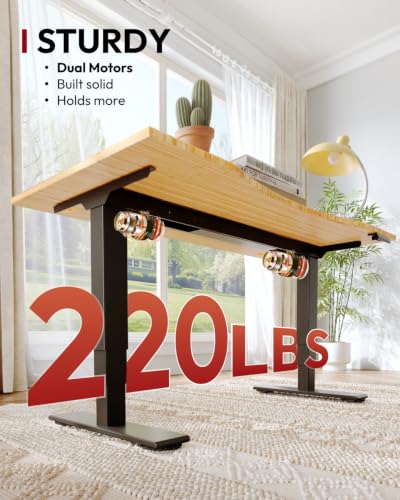 SANODESK Solid Bamboo Dual Motor Standing Desk, 220 lbs, 48×24 - color: Natural Curved Bamboo+black Frame, size: 4824